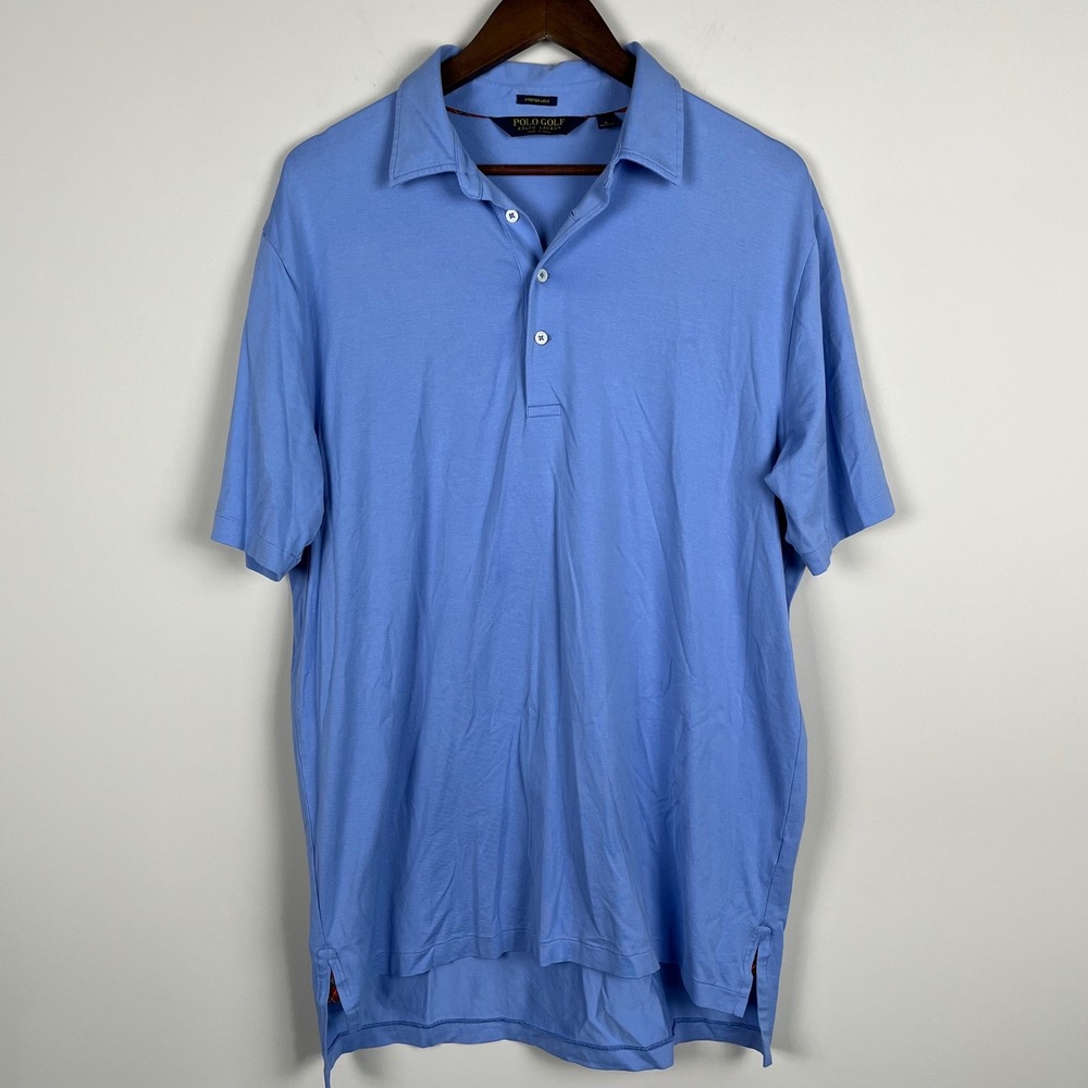 Polo Golf Ralph Lauren Mens Blue Stretch Lisle Pima Cotton Polo Shirt Large
